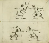 An illustration from Grondige beschryvinge van de edele ende ridderlijcke scherm- ofte wapen-konste : noyt diergelijcke in dese nederduytse tale in den druck uytgegaen, met veele schoone kopere figueren verciert (1676)