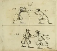 An illustration from Grondige beschryvinge van de edele ende ridderlijcke scherm- ofte wapen-konste : noyt diergelijcke in dese nederduytse tale in den druck uytgegaen, met veele schoone kopere figueren verciert (1676)