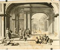 An illustration from Groot schilderboek : waar in de schilderkonst in al haar deelen grondig werd onderweezen, ook door redeneeringen en printverbeeldingen verklaard : met voorbeelden uyt de beste konst-stukken der oude en nieuwe puyk-schilderen bevestigd : en derzelver wel- en misstand aangeweezen (1712)