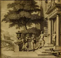 An illustration from Groot schilderboek : waar in de schilderkonst in al haar deelen grondig werd onderweezen, ook door redeneeringen en printverbeeldingen verklaard : met voorbeelden uyt de beste konst-stukken der oude en nieuwe puyk-schilderen bevestigd : en derzelver wel- en misstand aangeweezen (1712)