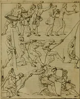 An illustration from Groot schilderboek : waar in de schilderkonst in al haar deelen grondig werd onderweezen, ook door redeneeringen en printverbeeldingen verklaard : met voorbeelden uyt de beste konst-stukken der oude en nieuwe puyk-schilderen bevestigd : en derzelver wel- en misstand aangeweezen (1712)