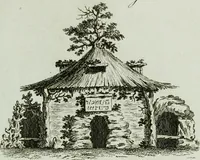An illustration from Grotesque architecture, or, Rural amusement : consisting of plans, elevations, and sections, for huts, retreats, summer and winter hermitages, terminaries, Chinese, Gothic, and natural grottos, cascades, baths, mosques, Moresque pavilions, grotesque and rustic seats, green-houses, &c. : many of which may be executed with flints, irregular stones, rude branches, and roots of trees : the whole containing twenty-eight new designs, with scales to each : to which is added, an explanation, with the method of executing them (1790)