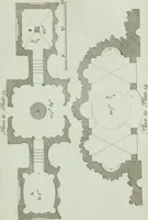 An illustration from Grotesque architecture, or, Rural amusement : consisting of plans, elevations, and sections, for huts, retreats, summer and winter hermitages, terminaries, Chinese, Gothic, and natural grottos, cascades, baths, mosques, Moresque pavilions, grotesque and rustic seats, green-houses, &c. : many of which may be executed with flints, irregular stones, rude branches, and roots of trees : the whole containing twenty-eight new designs, with scales to each : to which is added, an explanation, with the method of executing them (1790)