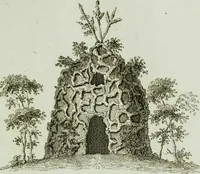 An illustration from Grotesque architecture, or, Rural amusement : consisting of plans, elevations, and sections, for huts, retreats, summer and winter hermitages, terminaries, Chinese, Gothic, and natural grottos, cascades, baths, mosques, Moresque pavilions, grotesque and rustic seats, green-houses, &c. : many of which may be executed with flints, irregular stones, rude branches, and roots of trees : the whole containing twenty-eight new designs, with scales to each : to which is added, an explanation, with the method of executing them (1790)