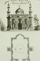 An illustration from Grotesque architecture, or, Rural amusement : consisting of plans, elevations, and sections, for huts, retreats, summer and winter hermitages, terminaries, Chinese, Gothic, and natural grottos, cascades, baths, mosques, Moresque pavilions, grotesque and rustic seats, green-houses, &c. : many of which may be executed with flints, irregular stones, rude branches, and roots of trees : the whole containing twenty-eight new designs, with scales to each : to which is added, an explanation, with the method of executing them (1790)