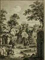 An illustration from Grotesque architecture, or, Rural amusement : consisting of plans, elevations, and sections, for huts, retreats, summer and winter hermitages, terminaries, Chinese, Gothic, and natural grottos, cascades, baths, mosques, Moresque pavilions, grotesque and rustic seats, green-houses, &c. : many of which may be executed with flints, irregular stones, rude branches, and roots of trees : the whole containing twenty-eight new designs, with scales to each : to which is added, an explanation, with the method of executing them (1790)