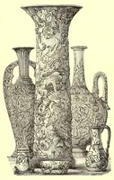 An illustration from Grundriss der keramik in bezug auf das kunstgewerbe. Eine historische darstellung ihres entwickelungsganges in Europa, dem Orient und Ostasien von den ältesten zeiten bis auf die gegenwart. Ein zuverlässiger führer für kunstfreunde, sammler, fabrikanten, modelleure und gewerbeschulen wie auchals ergänzung zur kunstgeschichte (1879)