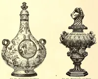 An illustration from Grundriss der keramik in bezug auf das kunstgewerbe. Eine historische darstellung ihres entwickelungsganges in Europa, dem Orient und Ostasien von den ältesten zeiten bis auf die gegenwart. Ein zuverlässiger führer für kunstfreunde, sammler, fabrikanten, modelleure und gewerbeschulen wie auchals ergänzung zur kunstgeschichte (1879)