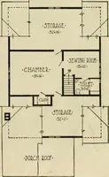 An illustration from Guaranteed building plans with interior views and details : a standard collection of new, original and artistic designs of cottages, bungalows, residences and flats of frame, brick, cement, plaster, concrete blocks, hollow tile, stucco, etc. and farm buildings of all descriptions together with interior and exterior details and interior views arranged and described by William A. Radford. (1915)