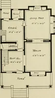 An illustration from Guaranteed building plans with interior views and details : a standard collection of new, original and artistic designs of cottages, bungalows, residences and flats of frame, brick, cement, plaster, concrete blocks, hollow tile, stucco, etc. and farm buildings of all descriptions together with interior and exterior details and interior views arranged and described by William A. Radford. (1915)