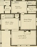 An illustration from Guaranteed building plans with interior views and details : a standard collection of new, original and artistic designs of cottages, bungalows, residences and flats of frame, brick, cement, plaster, concrete blocks, hollow tile, stucco, etc. and farm buildings of all descriptions together with interior and exterior details and interior views arranged and described by William A. Radford. (1915)