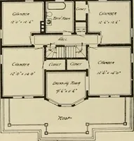 An illustration from Guaranteed building plans with interior views and details : a standard collection of new, original and artistic designs of cottages, bungalows, residences and flats of frame, brick, cement, plaster, concrete blocks, hollow tile, stucco, etc. and farm buildings of all descriptions together with interior and exterior details and interior views arranged and described by William A. Radford. (1915)