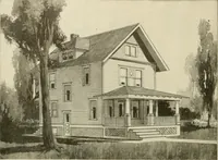 An illustration from Guaranteed building plans with interior views and details : a standard collection of new, original and artistic designs of cottages, bungalows, residences and flats of frame, brick, cement, plaster, concrete blocks, hollow tile, stucco, etc. and farm buildings of all descriptions together with interior and exterior details and interior views arranged and described by William A. Radford. (1915)