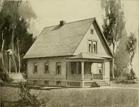 An illustration from Guaranteed building plans with interior views and details : a standard collection of new, original and artistic designs of cottages, bungalows, residences and flats of frame, brick, cement, plaster, concrete blocks, hollow tile, stucco, etc. and farm buildings of all descriptions together with interior and exterior details and interior views arranged and described by William A. Radford. (1915)