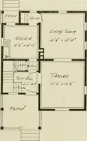 An illustration from Guaranteed building plans with interior views and details : a standard collection of new, original and artistic designs of cottages, bungalows, residences and flats of frame, brick, cement, plaster, concrete blocks, hollow tile, stucco, etc. and farm buildings of all descriptions together with interior and exterior details and interior views arranged and described by William A. Radford. (1915)