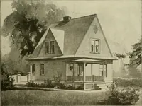 An illustration from Guaranteed building plans with interior views and details : a standard collection of new, original and artistic designs of cottages, bungalows, residences and flats of frame, brick, cement, plaster, concrete blocks, hollow tile, stucco, etc. and farm buildings of all descriptions together with interior and exterior details and interior views arranged and described by William A. Radford. (1915)