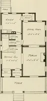 An illustration from Guaranteed building plans with interior views and details : a standard collection of new, original and artistic designs of cottages, bungalows, residences and flats of frame, brick, cement, plaster, concrete blocks, hollow tile, stucco, etc. and farm buildings of all descriptions together with interior and exterior details and interior views arranged and described by William A. Radford. (1915)