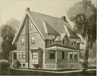 An illustration from Guaranteed building plans with interior views and details : a standard collection of new, original and artistic designs of cottages, bungalows, residences and flats of frame, brick, cement, plaster, concrete blocks, hollow tile, stucco, etc. and farm buildings of all descriptions together with interior and exterior details and interior views arranged and described by William A. Radford. (1915)