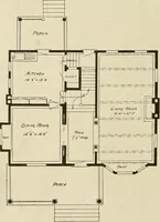 An illustration from Guaranteed building plans with interior views and details : a standard collection of new, original and artistic designs of cottages, bungalows, residences and flats of frame, brick, cement, plaster, concrete blocks, hollow tile, stucco, etc. and farm buildings of all descriptions together with interior and exterior details and interior views arranged and described by William A. Radford. (1915)
