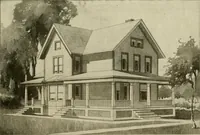 An illustration from Guaranteed building plans with interior views and details : a standard collection of new, original and artistic designs of cottages, bungalows, residences and flats of frame, brick, cement, plaster, concrete blocks, hollow tile, stucco, etc. and farm buildings of all descriptions together with interior and exterior details and interior views arranged and described by William A. Radford. (1915)