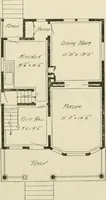 An illustration from Guaranteed building plans with interior views and details : a standard collection of new, original and artistic designs of cottages, bungalows, residences and flats of frame, brick, cement, plaster, concrete blocks, hollow tile, stucco, etc. and farm buildings of all descriptions together with interior and exterior details and interior views arranged and described by William A. Radford. (1915)