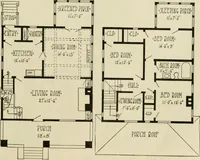 An illustration from Guaranteed building plans with interior views and details : a standard collection of new, original and artistic designs of cottages, bungalows, residences and flats of frame, brick, cement, plaster, concrete blocks, hollow tile, stucco, etc. and farm buildings of all descriptions together with interior and exterior details and interior views arranged and described by William A. Radford. (1915)