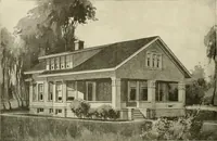 An illustration from Guaranteed building plans with interior views and details : a standard collection of new, original and artistic designs of cottages, bungalows, residences and flats of frame, brick, cement, plaster, concrete blocks, hollow tile, stucco, etc. and farm buildings of all descriptions together with interior and exterior details and interior views arranged and described by William A. Radford. (1915)