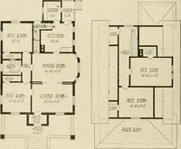 An illustration from Guaranteed building plans with interior views and details : a standard collection of new, original and artistic designs of cottages, bungalows, residences and flats of frame, brick, cement, plaster, concrete blocks, hollow tile, stucco, etc. and farm buildings of all descriptions together with interior and exterior details and interior views arranged and described by William A. Radford. (1915)