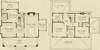 An illustration from Guaranteed building plans with interior views and details : a standard collection of new, original and artistic designs of cottages, bungalows, residences and flats of frame, brick, cement, plaster, concrete blocks, hollow tile, stucco, etc. and farm buildings of all descriptions together with interior and exterior details and interior views arranged and described by William A. Radford. (1915)