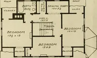 An illustration from Guaranteed building plans with interior views and details : a standard collection of new, original and artistic designs of cottages, bungalows, residences and flats of frame, brick, cement, plaster, concrete blocks, hollow tile, stucco, etc. and farm buildings of all descriptions together with interior and exterior details and interior views arranged and described by William A. Radford. (1915)