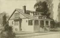 An illustration from Guaranteed building plans with interior views and details : a standard collection of new, original and artistic designs of cottages, bungalows, residences and flats of frame, brick, cement, plaster, concrete blocks, hollow tile, stucco, etc. and farm buildings of all descriptions together with interior and exterior details and interior views arranged and described by William A. Radford. (1915)
