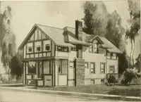 An illustration from Guaranteed building plans with interior views and details : a standard collection of new, original and artistic designs of cottages, bungalows, residences and flats of frame, brick, cement, plaster, concrete blocks, hollow tile, stucco, etc. and farm buildings of all descriptions together with interior and exterior details and interior views arranged and described by William A. Radford. (1915)