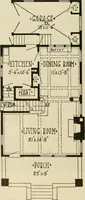 An illustration from Guaranteed building plans with interior views and details : a standard collection of new, original and artistic designs of cottages, bungalows, residences and flats of frame, brick, cement, plaster, concrete blocks, hollow tile, stucco, etc. and farm buildings of all descriptions together with interior and exterior details and interior views arranged and described by William A. Radford. (1915)