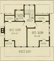 An illustration from Guaranteed building plans with interior views and details : a standard collection of new, original and artistic designs of cottages, bungalows, residences and flats of frame, brick, cement, plaster, concrete blocks, hollow tile, stucco, etc. and farm buildings of all descriptions together with interior and exterior details and interior views arranged and described by William A. Radford. (1915)