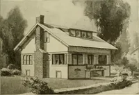 An illustration from Guaranteed building plans with interior views and details : a standard collection of new, original and artistic designs of cottages, bungalows, residences and flats of frame, brick, cement, plaster, concrete blocks, hollow tile, stucco, etc. and farm buildings of all descriptions together with interior and exterior details and interior views arranged and described by William A. Radford. (1915)