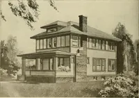 An illustration from Guaranteed building plans with interior views and details : a standard collection of new, original and artistic designs of cottages, bungalows, residences and flats of frame, brick, cement, plaster, concrete blocks, hollow tile, stucco, etc. and farm buildings of all descriptions together with interior and exterior details and interior views arranged and described by William A. Radford. (1915)