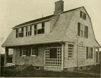 An illustration from Guaranteed building plans with interior views and details : a standard collection of new, original and artistic designs of cottages, bungalows, residences and flats of frame, brick, cement, plaster, concrete blocks, hollow tile, stucco, etc. and farm buildings of all descriptions together with interior and exterior details and interior views arranged and described by William A. Radford. (1915)
