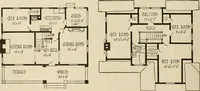 An illustration from Guaranteed building plans with interior views and details : a standard collection of new, original and artistic designs of cottages, bungalows, residences and flats of frame, brick, cement, plaster, concrete blocks, hollow tile, stucco, etc. and farm buildings of all descriptions together with interior and exterior details and interior views arranged and described by William A. Radford. (1915)
