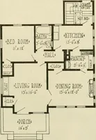 An illustration from Guaranteed building plans with interior views and details : a standard collection of new, original and artistic designs of cottages, bungalows, residences and flats of frame, brick, cement, plaster, concrete blocks, hollow tile, stucco, etc. and farm buildings of all descriptions together with interior and exterior details and interior views arranged and described by William A. Radford. (1915)