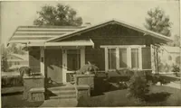 An illustration from Guaranteed building plans with interior views and details : a standard collection of new, original and artistic designs of cottages, bungalows, residences and flats of frame, brick, cement, plaster, concrete blocks, hollow tile, stucco, etc. and farm buildings of all descriptions together with interior and exterior details and interior views arranged and described by William A. Radford. (1915)