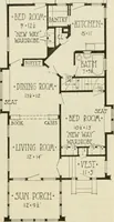 An illustration from Guaranteed building plans with interior views and details : a standard collection of new, original and artistic designs of cottages, bungalows, residences and flats of frame, brick, cement, plaster, concrete blocks, hollow tile, stucco, etc. and farm buildings of all descriptions together with interior and exterior details and interior views arranged and described by William A. Radford. (1915)