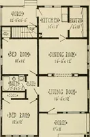 An illustration from Guaranteed building plans with interior views and details : a standard collection of new, original and artistic designs of cottages, bungalows, residences and flats of frame, brick, cement, plaster, concrete blocks, hollow tile, stucco, etc. and farm buildings of all descriptions together with interior and exterior details and interior views arranged and described by William A. Radford. (1915)