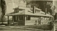 An illustration from Guaranteed building plans with interior views and details : a standard collection of new, original and artistic designs of cottages, bungalows, residences and flats of frame, brick, cement, plaster, concrete blocks, hollow tile, stucco, etc. and farm buildings of all descriptions together with interior and exterior details and interior views arranged and described by William A. Radford. (1915)