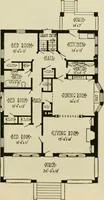 An illustration from Guaranteed building plans with interior views and details : a standard collection of new, original and artistic designs of cottages, bungalows, residences and flats of frame, brick, cement, plaster, concrete blocks, hollow tile, stucco, etc. and farm buildings of all descriptions together with interior and exterior details and interior views arranged and described by William A. Radford. (1915)