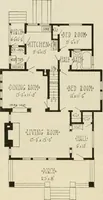 An illustration from Guaranteed building plans with interior views and details : a standard collection of new, original and artistic designs of cottages, bungalows, residences and flats of frame, brick, cement, plaster, concrete blocks, hollow tile, stucco, etc. and farm buildings of all descriptions together with interior and exterior details and interior views arranged and described by William A. Radford. (1915)