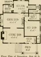 An illustration from Guaranteed building plans with interior views and details : a standard collection of new, original and artistic designs of cottages, bungalows, residences and flats of frame, brick, cement, plaster, concrete blocks, hollow tile, stucco, etc. and farm buildings of all descriptions together with interior and exterior details and interior views arranged and described by William A. Radford. (1915)