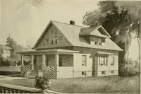 An illustration from Guaranteed building plans with interior views and details : a standard collection of new, original and artistic designs of cottages, bungalows, residences and flats of frame, brick, cement, plaster, concrete blocks, hollow tile, stucco, etc. and farm buildings of all descriptions together with interior and exterior details and interior views arranged and described by William A. Radford. (1915)