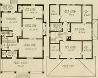 An illustration from Guaranteed building plans with interior views and details : a standard collection of new, original and artistic designs of cottages, bungalows, residences and flats of frame, brick, cement, plaster, concrete blocks, hollow tile, stucco, etc. and farm buildings of all descriptions together with interior and exterior details and interior views arranged and described by William A. Radford. (1915)