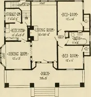 An illustration from Guaranteed building plans with interior views and details : a standard collection of new, original and artistic designs of cottages, bungalows, residences and flats of frame, brick, cement, plaster, concrete blocks, hollow tile, stucco, etc. and farm buildings of all descriptions together with interior and exterior details and interior views arranged and described by William A. Radford. (1915)