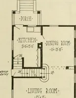 An illustration from Guaranteed building plans with interior views and details : a standard collection of new, original and artistic designs of cottages, bungalows, residences and flats of frame, brick, cement, plaster, concrete blocks, hollow tile, stucco, etc. and farm buildings of all descriptions together with interior and exterior details and interior views arranged and described by William A. Radford. (1915)